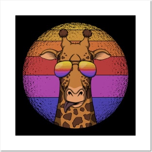 Giraffe Retro Sunset Posters and Art